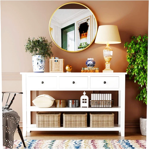 SLifet Entryway Console Table with 3 Storage Drawers and 2-Tier Open Storage Shelues, 50