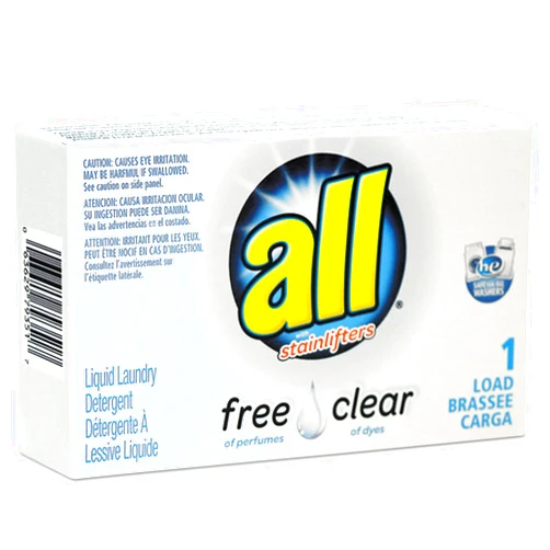 All 2979351 Free Clear He Liquid Laundry Detergent, Unscented, 1.6 Oz Vend-Box, 100/Carton (Ven2979351)