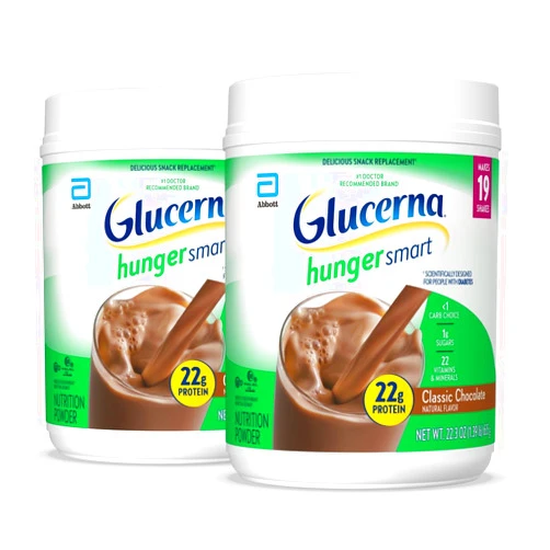 Glucerna Hunger Smart Powder, Diabetic Drink to Support Blood Sugar Management, 22g Protein, 130 Calories, Classic Chocolate, 22.3-oz Tub, 2 Count