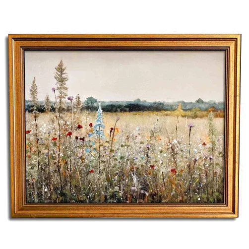 Yeechine Gold Framed Vintage Wall Art Classical French Landscape Wildflowers Botanical Painting Canvas Print Kitchen Living Room Wall Decor (Champ Fleuri, 8''x10'')
