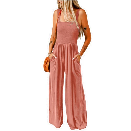 Dokotoo Women's Casual Loose Overalls Jumpsuits One Piece Sleeveless Wide Leg Long Pant Rompers With Pockets