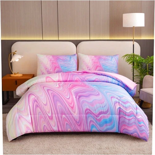 Bodhi Girls Twin Size Tie Dye Comforter Blue Purple Pink Pastel Bed in A Bag Pink Comforter Set Marble Abstract Art Bed Set Girls Bedding Set(Twin)