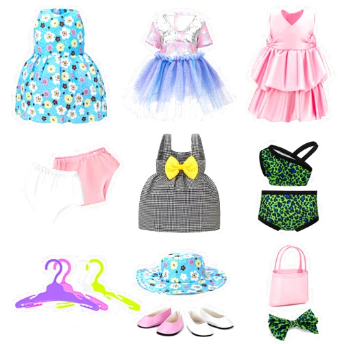 Zecckige 18 inch Doll Clothes and Accessories for American 18 Inch Dolls Girl Clothing Gift, 18Pcs Complete Set Clothing with Outfits, Dress, Shoes, Swimsuit, Underwear, Hat, Handbag, Clothes Hangers