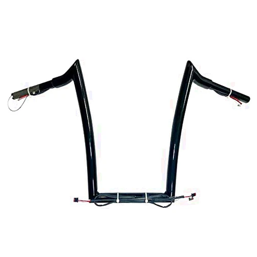 Dominator Industries Pre Wired Dominator Industries 1 1/4 Inch Road Glide Meathook Ape Hanger Handlebars, 16 Inch Rise, Gloss Black Compatible With 2015-2023 Harley Road Glides Pre-Wired! Heated Grip Option
