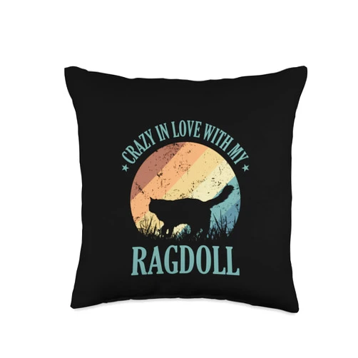 Ragdoll cat pet breed animal tomcat paw meow miau Crazy in Love with My Ragdoll House Cat Throw Pillow, 16x16, Multicolor