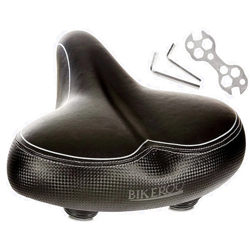 Bikeroo Wide Cruiser Saddle - Comfort Seat Fits Indoor & Outdoor Bicycles - Steel Spring & Elastomer Suspension - Memory Foam