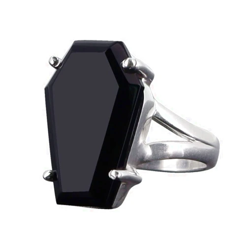 RAMAA CREATIONS Black Onyx Coffin Silver Ring | Natural Black Onyx Sterling Silver 925 Handmade Coffin Ring | Handmade Jewelry