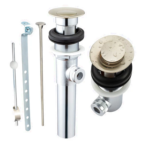 Artiwell Sink Pop-Up Drain Stopper Assembly with Lift Rod and Overflow, Solid Brass Lavatory Pop Up Drain Assembly for Bathroom Vanity Sink, All Brass Construction (Brushed Nickel)