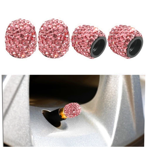 Bylikeho 4Pack Tire Valve Caps,Bling Car Accessories for Women,Tire Valve Stem Caps,Crystal Rhinestone Wheel Tire Valve Cap,Car Valve Stem Covers for Cars,SUVs,Bike,Trucks,Motorcycles (Pink)