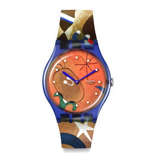 Swatch Unisex Casual Bioceramic Watch Blue Art Journey Miro's Women & Bird in The Moonlight