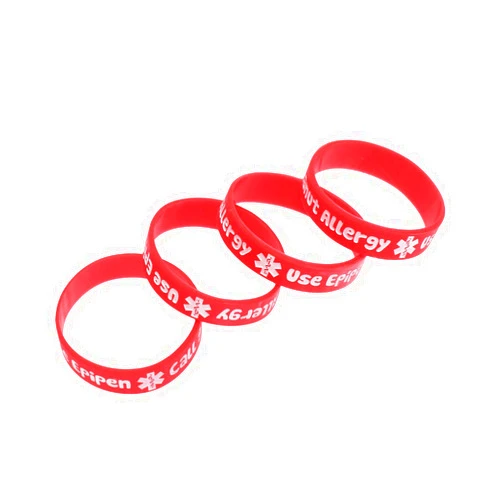 NUOBESTY 4pcs Silicone Medical Alert Food Allergy Awareness Bracelet Daily Life Emergency Saver Wristbands for Kids (As Shown)