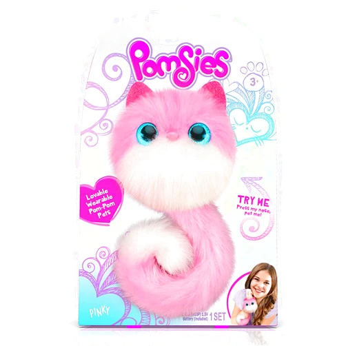 Pomsies Plush Interactive Toys Eyes Glow, Responds to Touch, Wear & Play! (Pinky)