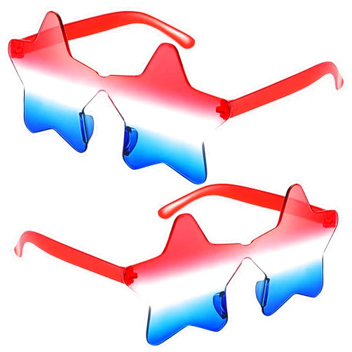 ILHSTY 2 Pair Star Sunglasses for Women Men, Patriotic Rimless Star Shaped Sunglasses USA Red White Blue Accessories for Memorial Day 4th of July Beach Pool Birthday Party Favor (Red White Blue)