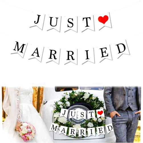 QfwdfcTrenz Just Married Wedding Banner Card Paper Wedding Hanging Flag Decoration Just Married Wedding Party Decorations Supplies Wedding Bridal Shower Bachelorette Party Decor for Wedding Anniversary Decoration