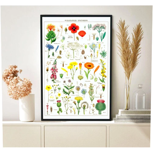 Cardigirl Retro Metal Tin Sign 12 X 16 Inches Wildflowers Specimens Poster Botanical Wall Art Prints Flower Chart Poster Wildflower Lovers Gift Colorful Rustic Style of Floral Wall Funny Wall Decor
