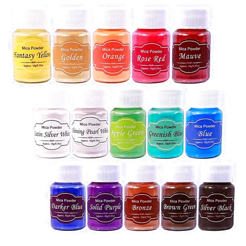 SEISSO Mica Powder Set - 15 Colors Pearlescent Powder Natural Cosmetic Grade Pigment for Epoxy Resin, Soap Making, Lip Gloss, Bath Bomb and DIY Craft, 10g/0.35oz Each