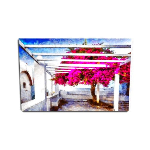 VIUBGCPS Canvas Print Pictures Wall Art Painting Bougainvillea Santorini Mixed Technique Framed & Stretched Posters Ready to Hang Home Decor Artworks - 20x32inch