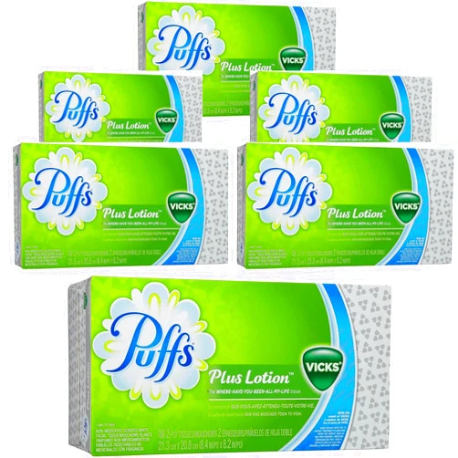 FIAHNG Puffs Plus Vicks Lotion 2-Ply Facial Tissues, (Pack of 6 Box), Vicks Ultra Soft Tissues (88 Tissues per Box) With Laiby Sticker