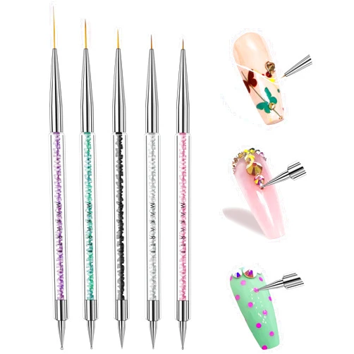 Makartt Double-Ended Nail Art Brushes Set, 5PCS Nail Design Brushes Dotting Pen Multifunctional Nail Design Tools Kit Including Nail Liner Brush and Nail Dotting Pens for UV Gel Nail Home Salon Use