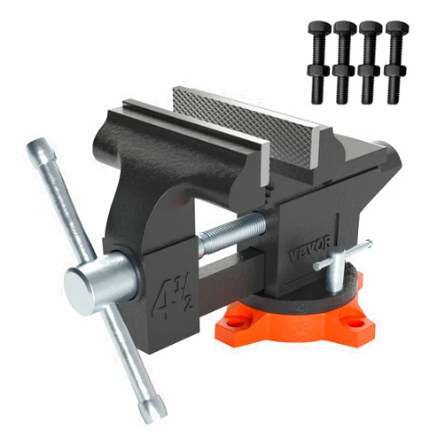 VEVOR Bench Vise, 4.5-inch Jaw Width 3.3-inch Jaw Opening, 240-Degree Swivel Locking Base Multipurpose Vise w/Anvil, Heavy Duty Cast Iron Workbench Vise w/Bolts & Nuts, for Drilling, Pipe Cutting