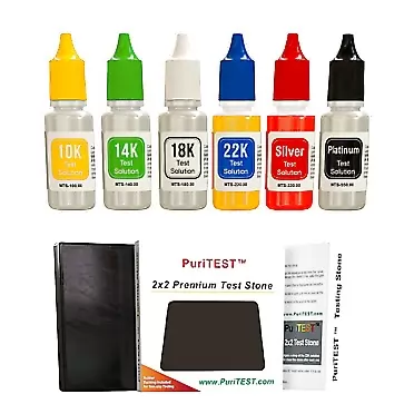 PuriTEST 6 Gold Testing Acid Jewelry Test Kit and Scratch Stone Detect Check Metals LOT