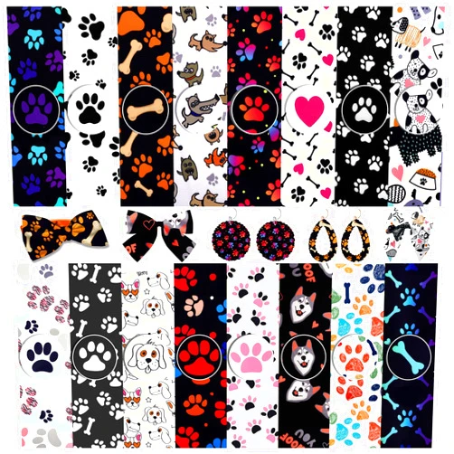 Tudomro 16 Pcs 10 x 10 Inch Dog Print Fabric Cute Animal Print Fabric Quilt Squares Vinyl Puppy Bone Paws Footprint Playful Pattern Decorative for Dog Lover DIY Quilting Sewing Crafting Supplies