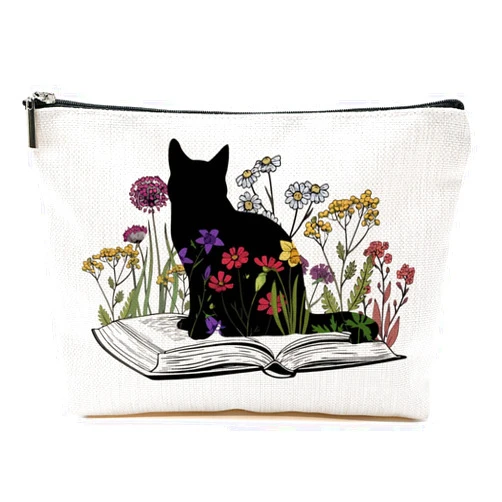 BQXH Cat Gifts for Women, Book Lovers Gifts Cat Makeup Bag, Cat Lover Gifts for Women Cat Owner Mom, Cat Mom Gifts Floral Cosmetic Bag, Book Gifts Toiletry Bag Christmas Thanksgiving Birthday Gifts
