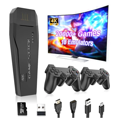 HCRTGAY Wireless Retro Gaming Console Stick, Plug and Play TV Video Games Stick with Built-in 18 Emulators, Retro Drive 20000+ Games, 4K HDMI Output with 2 2.4G Wireless Controllers (64GB Memory Card)