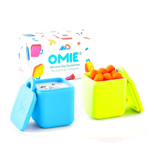 Omie OmieBox (2 pack) Leakproof Dips Containers To Go, Salad Dressing Container, Condiment Container with Lids - Food Safe Silicone - 4 ounces (Blue/Lime)