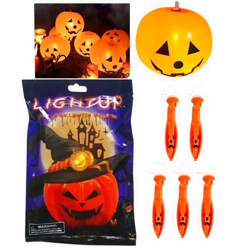 Hanq 5 Packs Halloween Pumpkin LED Light Up Balloons, Halloween Night Light, Self-Sealing Instant Glow Spooky Balloon for Halloween Party Decorations (5 Pcs Single Flashing Light)