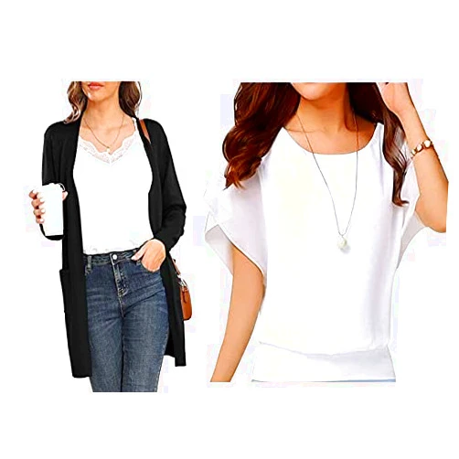 VIISHOW Women's Classic Draped Kimono Cardigans Long Sleeve Open Front Casual Knit Cardigan &Loose Casual Short Sleeve Chiffon Top T-Shirt Blouse