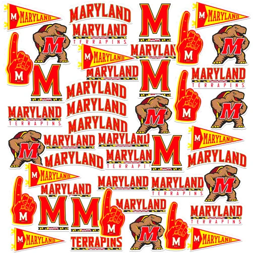 GRAPHICS & MORE University of Maryland 50ct Vinyl Large Deluxe Stickers Variety Pack - Laptop, Water Bottle, Scrapbooking, Tablet, Skateboard, Indoor/Outdoor - Set of 50
