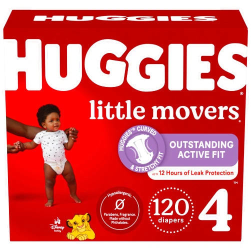 Huggies Size 4 Diapers, Little Movers Baby Diapers, Size 4 (22-37 lbs), 120 Count