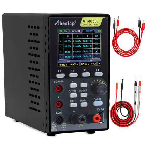 Abestop DC Power Supply Variable Digital Multimeter, 60V 10A 300W Switching Benchtop Power Supply 2 in 1 Functions with Multiple Protections 2.8 inch LCD Display 110V Input Voltage ATM6301