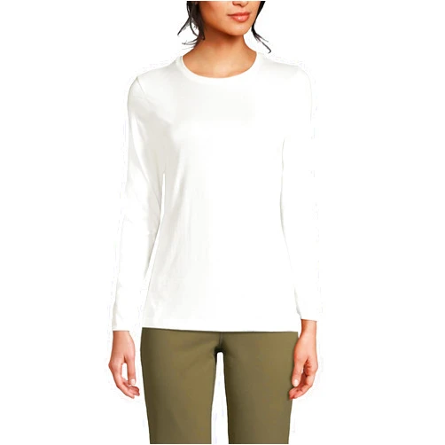 Lands' End Women's Relaxed Supima Cotton Long Sleeve Crew Neck T-Shirt