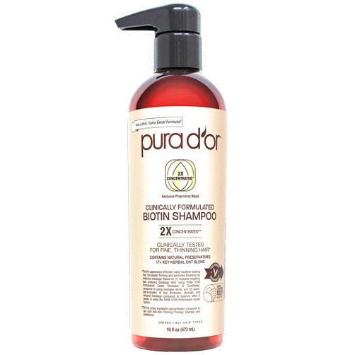 PURA D'OR Professional Grade Biotin Shampoo, Clinically Proven Anti-Thinning Hair Care, 2X Concentrated DHT Blocker Hair Thickening Products For Women & Men, 16oz