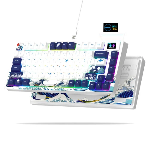Womier S-K80 75% Keyboard with Color Multimedia Display Mechanical Gaming Keyboard, Wired Hot Swappable Gasket Mount RGB Custom Key Board, Pre-lubed Stabilizer for Mac/Win, White Kanagawa