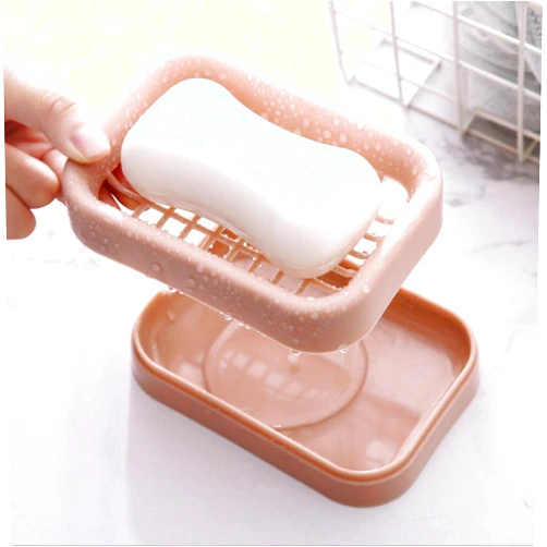BATEDI New Creative PP Bathroom Double Drain Soap Tray Toilet Handmade Soap Rack Soap Box Pink