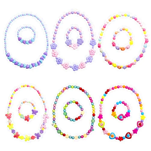 Anronal 6 Sets Toddler Play Necklace and Bracelet for Little Girls, Packaged in Gift Box, Dress up Pretend Princess Jewelry for Kids