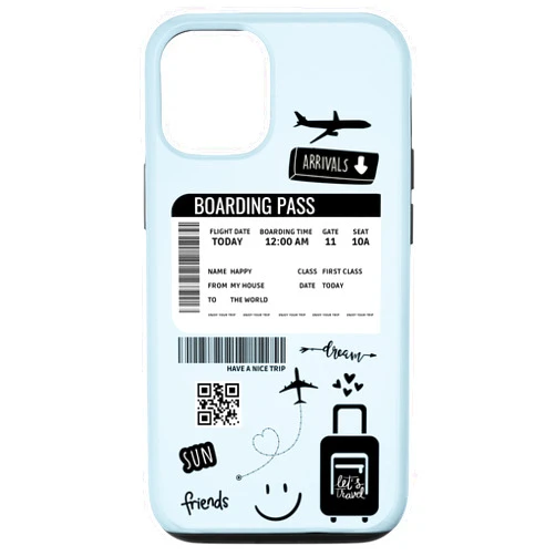 Annalisse Designs Co. iPhone 15 Cute Airplane Boarding Travel Pass Happy Doodle Light Blue Case