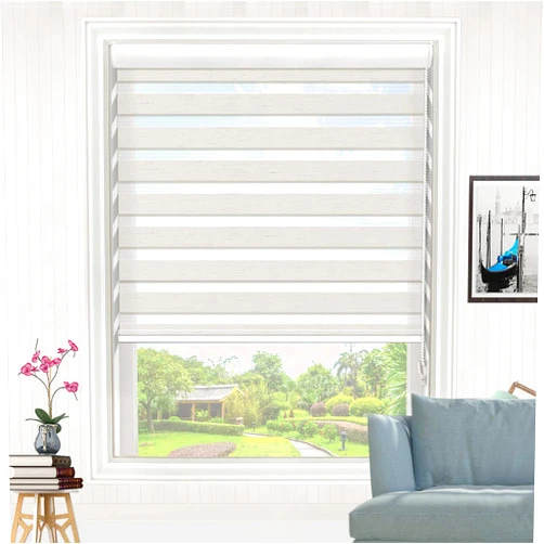 MiLin Window Blinds No Tools Zebra Shades Dual Sheer Layer Fast Delivery, No Drills Roller Zebra Blinds Easy to Install, Light Filtering and Privacy Curtains - Hudson Hemp Custom Size