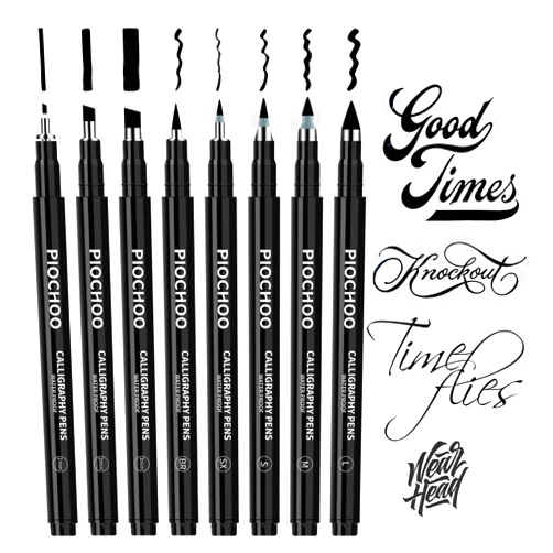 Piochoo Calligraphy Pens,8 Size Calligraphy Pens for Writing,Brush Pens Calligraphy Set for Beginners, Hand Lettering Pens