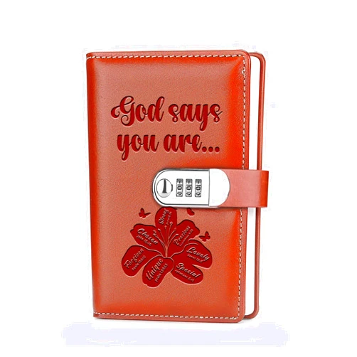 JOHSBYD Christians Gifts Leather Combination Lock Notebook (god says you are)