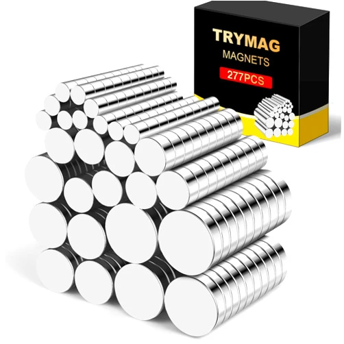 TRYMAG 277Pcs Small Magnets, 7 Different Sizes Small Strong Magnets, Multi-use Rare Earth Magnets Neodymium Disc Magnets Heavy Duty Mini Round Refrigerator Magnets for Crafts, DIY, Office, Whiteboard