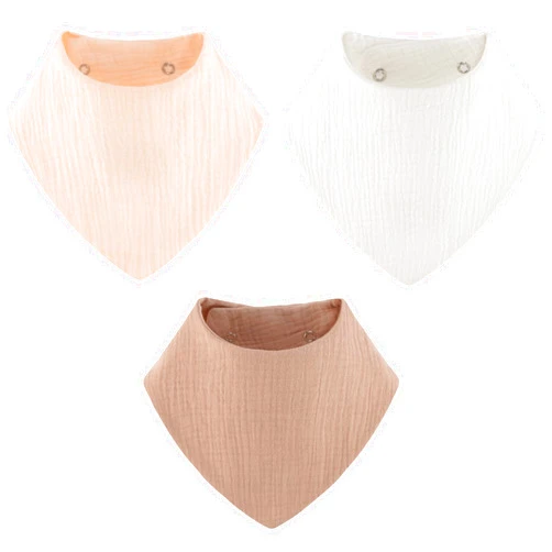 Vuminbox Muslin Baby Bibs Bandana Drool Bibs 100% Cotton Absorbent Soft Reversible 3-Pack Set for Feeding，Teething Solid Color for Girls