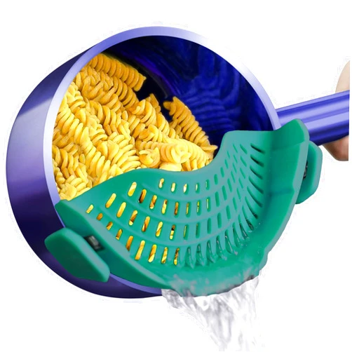 AUOON Clip On Strainer Silicone for All Pots and Pans, Pasta Strainer Clip on Food Strainer for Meat Vegetables Fruit Silicone Kitchen Colander (Sea Blue)