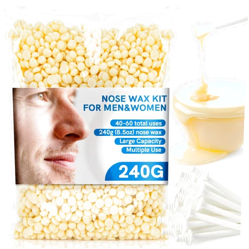 RAINFLOW Nose Wax Kit Hair Removal Set - RAINFLOW Ear & Nose Hair Wax Kit for Men and Women,240g Wax Beads with Applicator Sticks, Home Grooming for Dating, Interviews, Travel, Salon-Like Results up to 4 Weeks