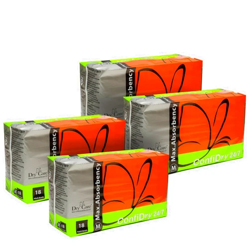 Dry Care’s ConfiDry Maximum Absorbency Briefs, Elastic Waist, Refastenable Tabs, Night and Day, 24/7 Wear (Medium, 72 Pads) Medium Medium (72 Count)
