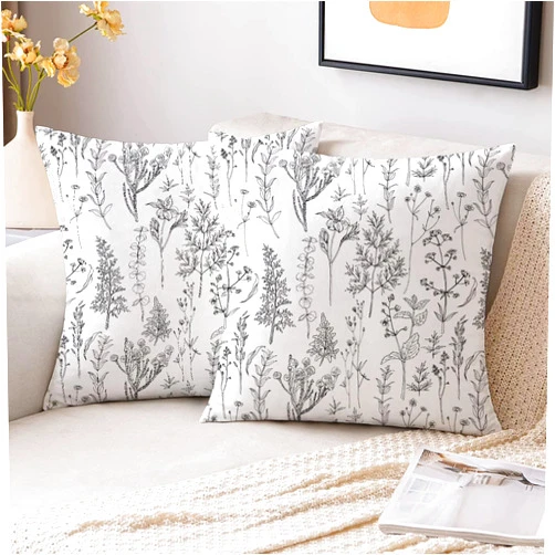 De-Mediocre Rustic Leaves Pillow Covers 18 x 18 Inch Set of 2 Cute Nature Herbs Design Modern Farmhosue Chic Boho Botanical Plants Decor Retro Throw Pillows Outdoor Farmhouse Cushion for Couch Bed Sofa