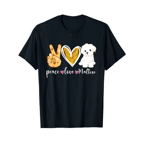 Vintage Maltese Lover Dog Dad Dog Mom Unisex-Adults and Kids Black Modern Short Sleeve T-Shirt